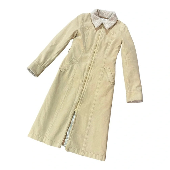 Nanushka Seeker Elongated Aviator Coat 100% Cotton Sz S Creme - Picture 2 of 8